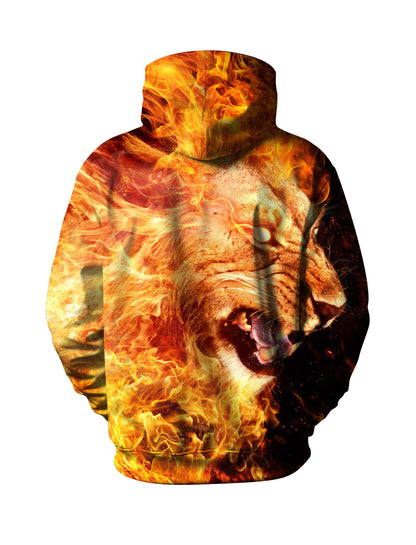 Flame Shadow Fierce Lion 3D Print Hoodie | Bold Fire Animal Graphic Streetwear