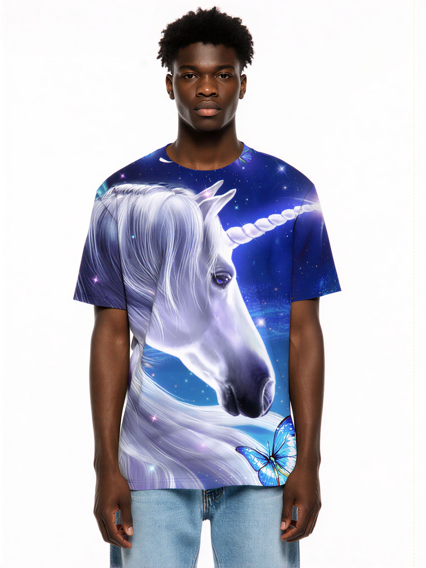 Unicorn 3D All Over Print T-Shirt for Men Women with Butterfly Galaxy Design
