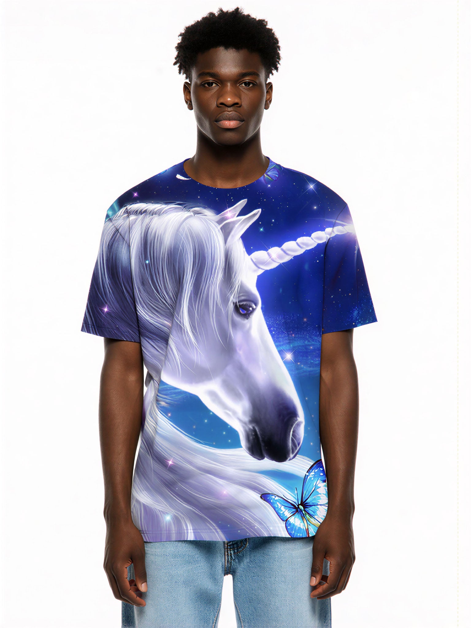 Unicorn 3D All Over Print T-Shirt for Men Women with Butterfly Galaxy Design