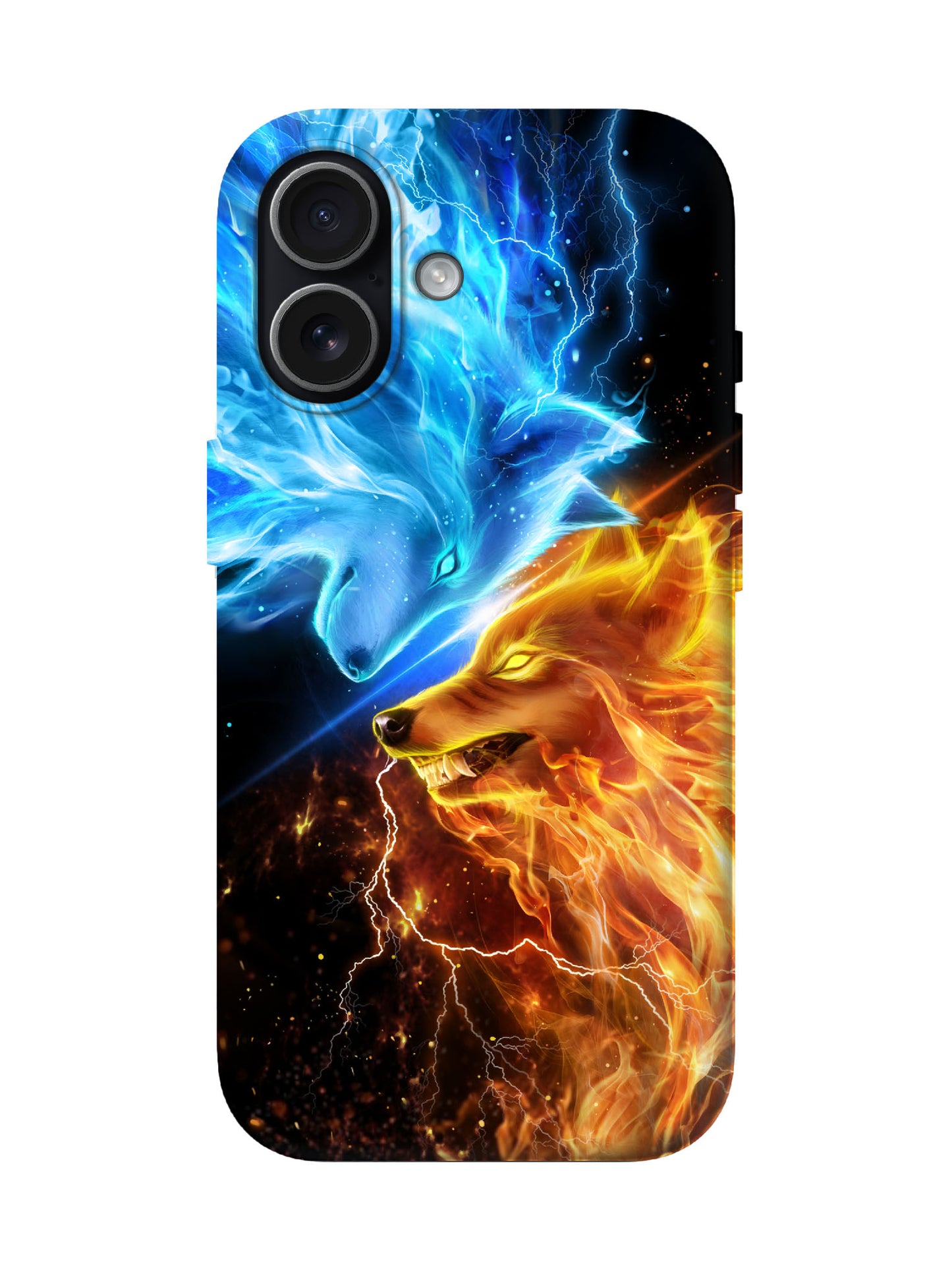 Dual Wolf Flame and Lightning Edgy Tough Phone Case