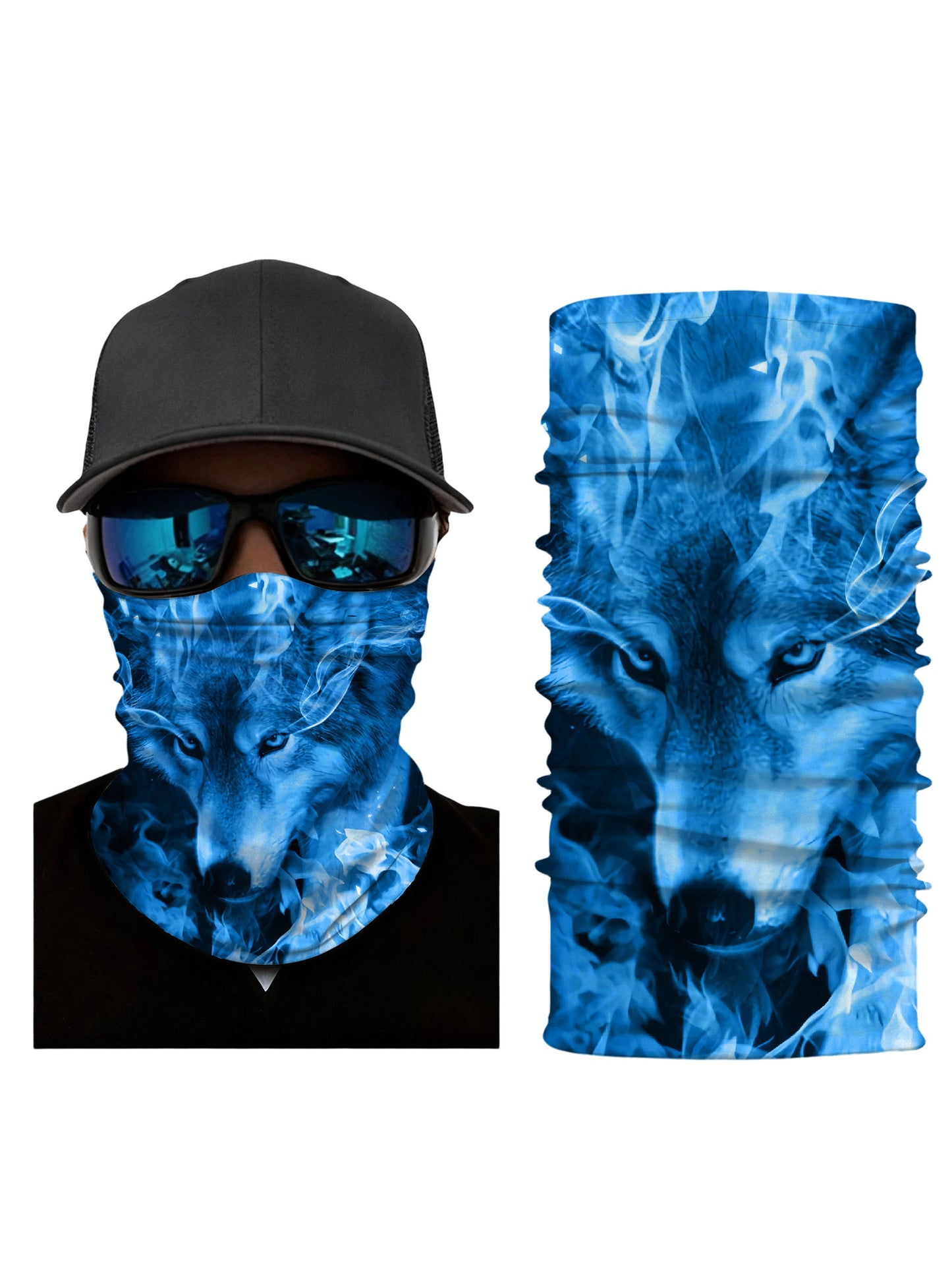 Unisex 3D Blue Smoke Wolf Neck Gaiter – Breathable Windproof UV Protection Face Cover