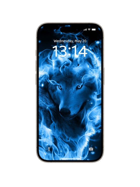Blue Flame Wolf Stare Phone Wallpaper