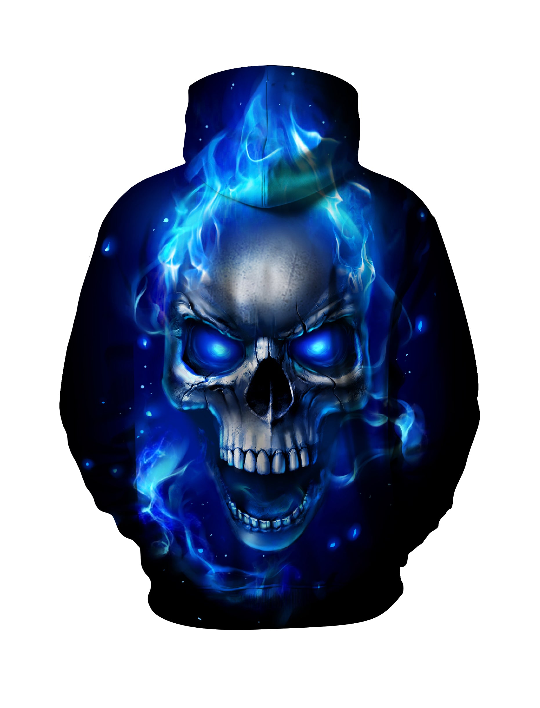 Men Women 3D All Over Print Hoodie Blue Fire Skull Graphic Pullover Sweatshirt