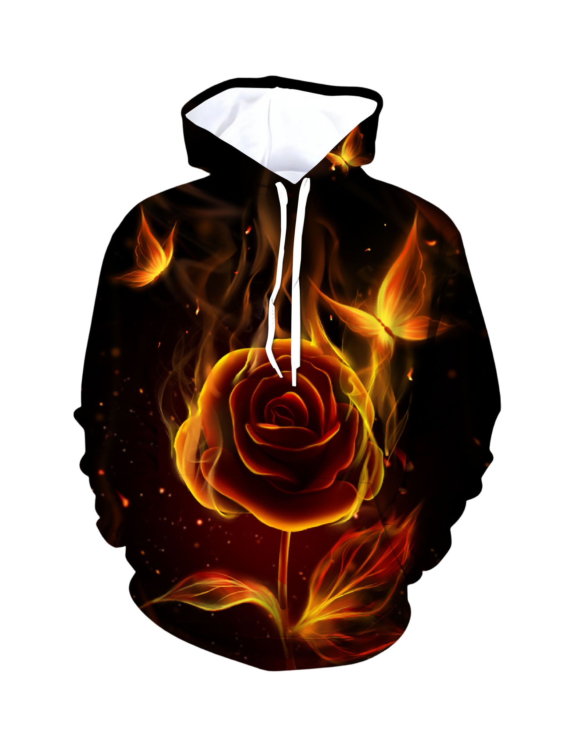 Flaming Rose 3D All Over Print Hoodie for Men Women, Fire Butterfly Graphic Pullover Sweatshirt