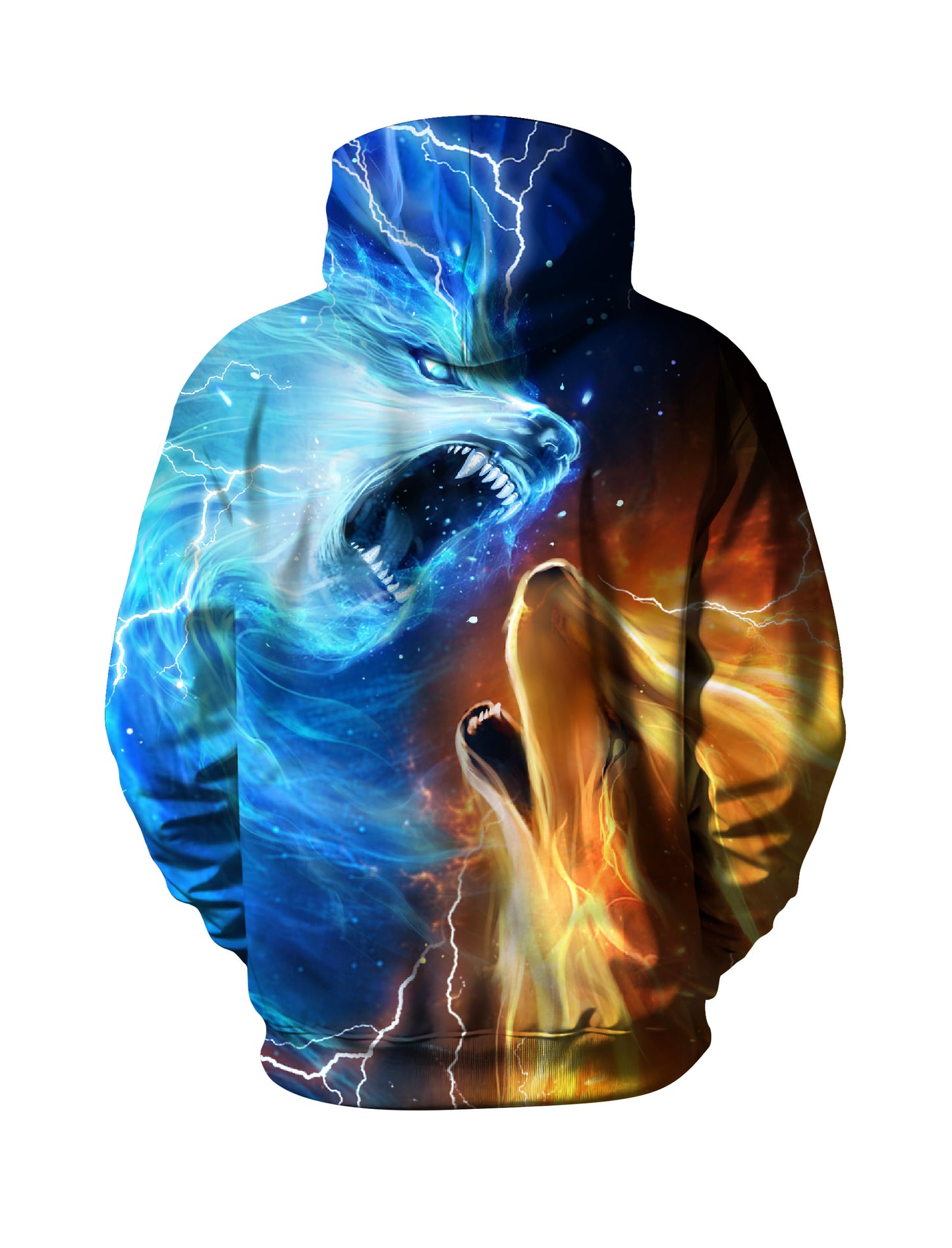 Unisex 3D All Over Print Hoodie Fire Ice Wolf Cosmic Lightning Aesthetic Streetwear