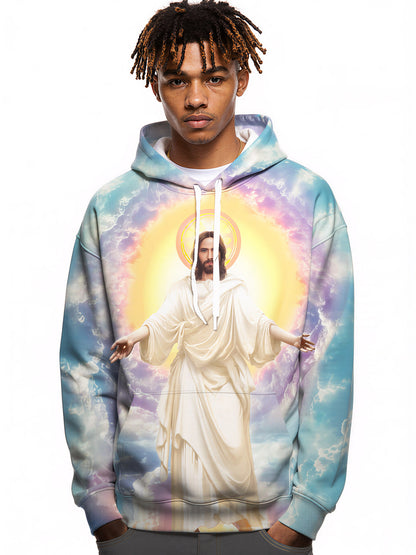 Jesus Christ 3D All Over Print Hoodie for Men Women Divine Sky Halo Design Unisex Streetwear