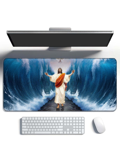Jesus Parting The Sea With Dove Desk Mat