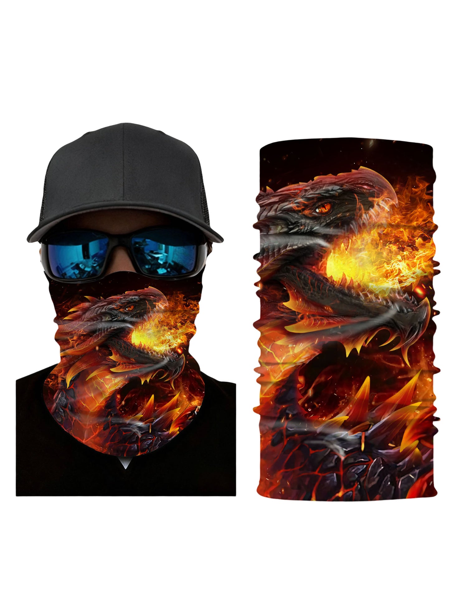 Unisex 3D All-Over Print Fiery Dragon Tube Mask – Streetwear Aesthetic Neck Gaiter, Breathable Windproof for Outdoor Sports