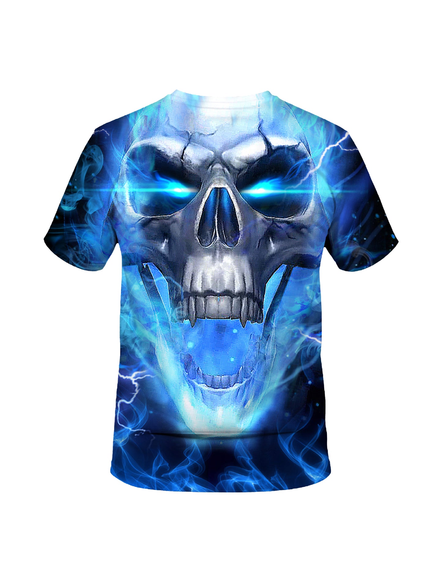 3D All Over Print Skull T-Shirt with Blue Lightning Effect for Men Women edgy streetwear