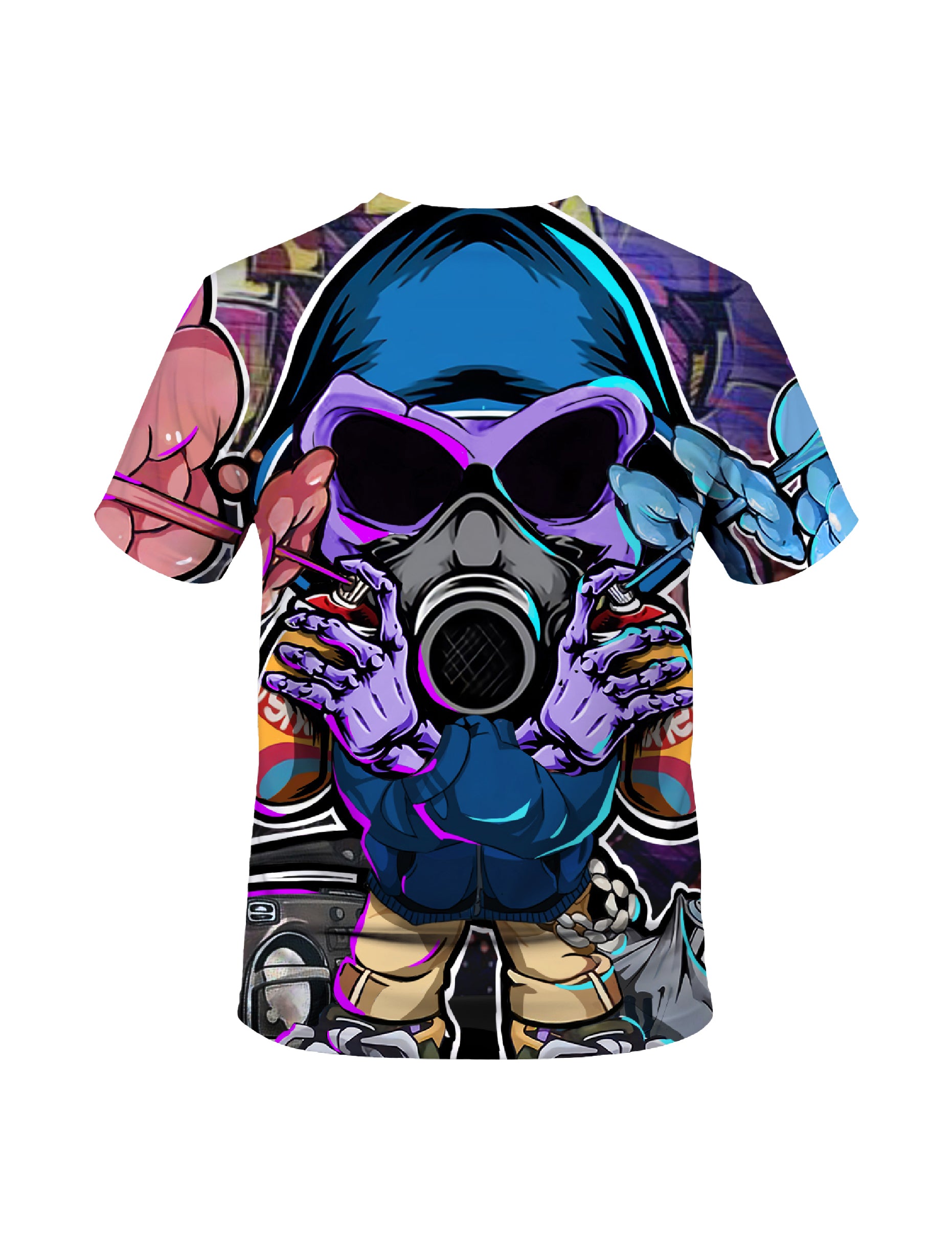 3D All Over Print T-Shirt Men Women Graffiti Skull Gas Mask Streetwear Graphic Pullover