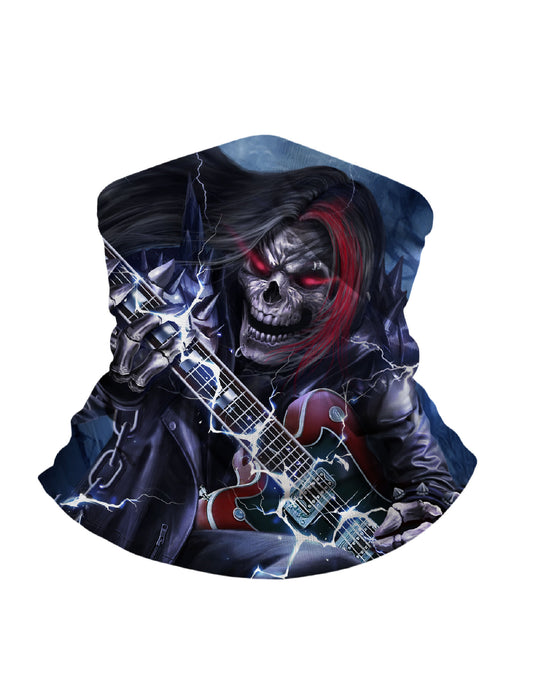 Tube Face Mask with 3D all over print graffiti skull design, streetwear style unisex neck gaiter, breathable fabric and windproof for outdoor concerts or urban adventures