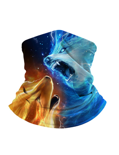 Dual Phoenix Wolves Cosmic Firestorm 3D Print Neck Gaiter – Unisex Streetwear Tube Mask