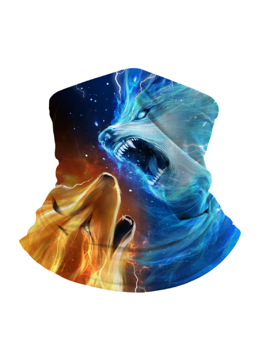 Dual Phoenix Wolves Cosmic Firestorm 3D Print Neck Gaiter – Unisex Streetwear Tube Mask