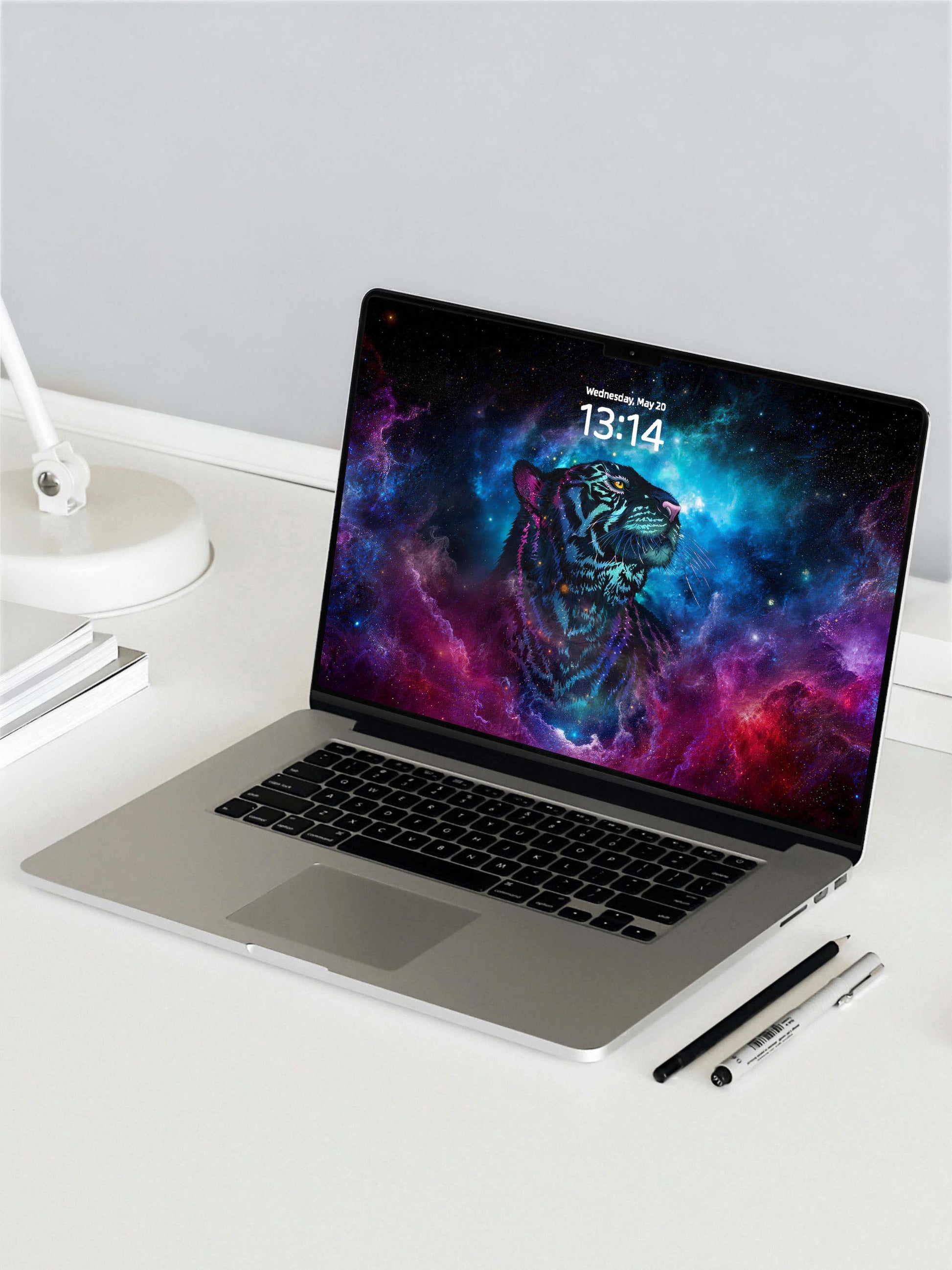 Blue Purple Galaxy Tiger Side Face Digital Wallpaper