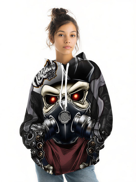 Unisex 3D All Over Print Hoodie with Graffiti Skull Gas Mask Design Streetwear Style