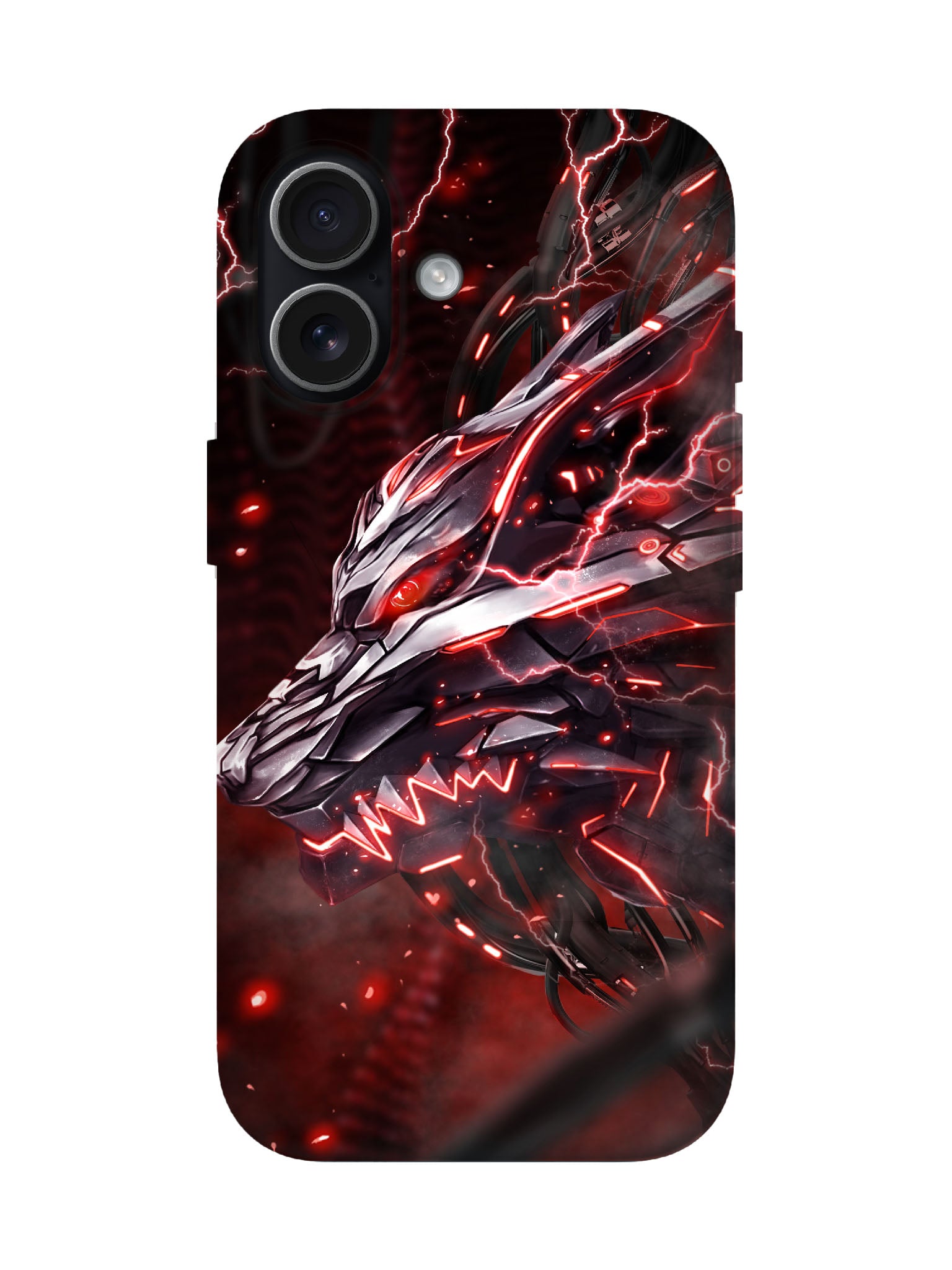 Cyberpunk Dragon with Red Lightning Edgy Tough Phone Case