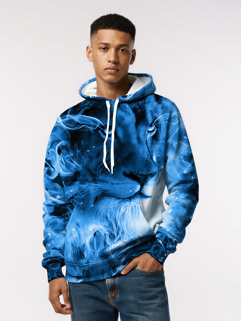 3D All Over Print Smoky Blue Lion Graphic Pullover