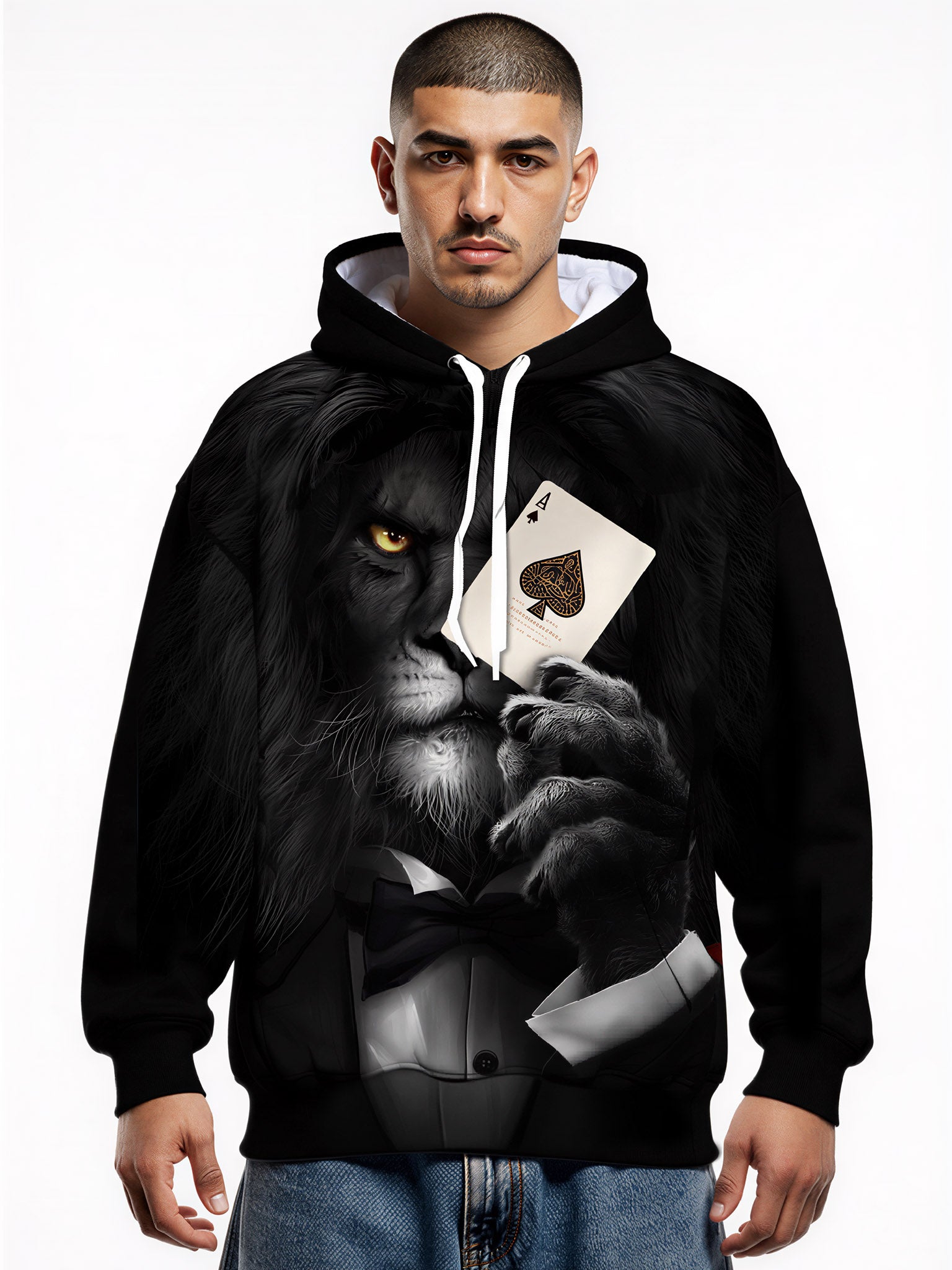 Lion in Tuxedo 3D All Over Print Hoodie for Men Women Ace of Spades Cool Streetwear