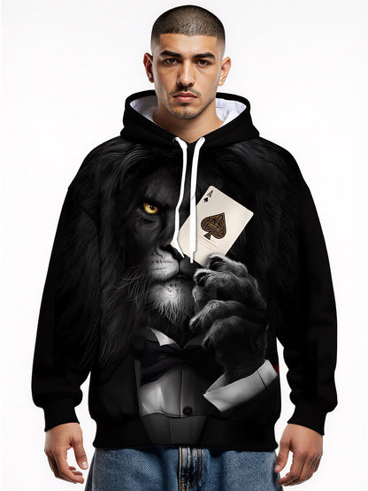 Lion in Tuxedo 3D All Over Print Hoodie for Men Women Ace of Spades Cool Streetwear