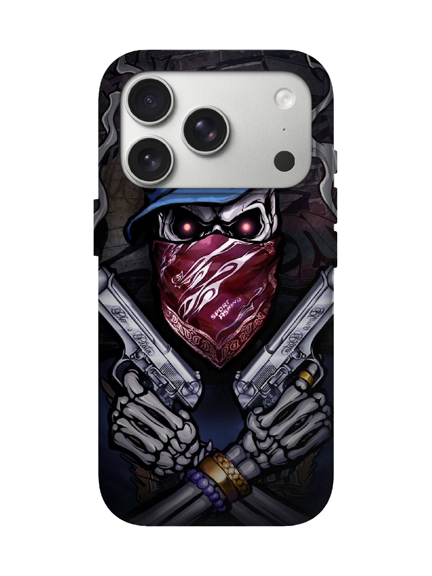Skull with Bandana and Guns Edgy Hardcore Tough Phone Case