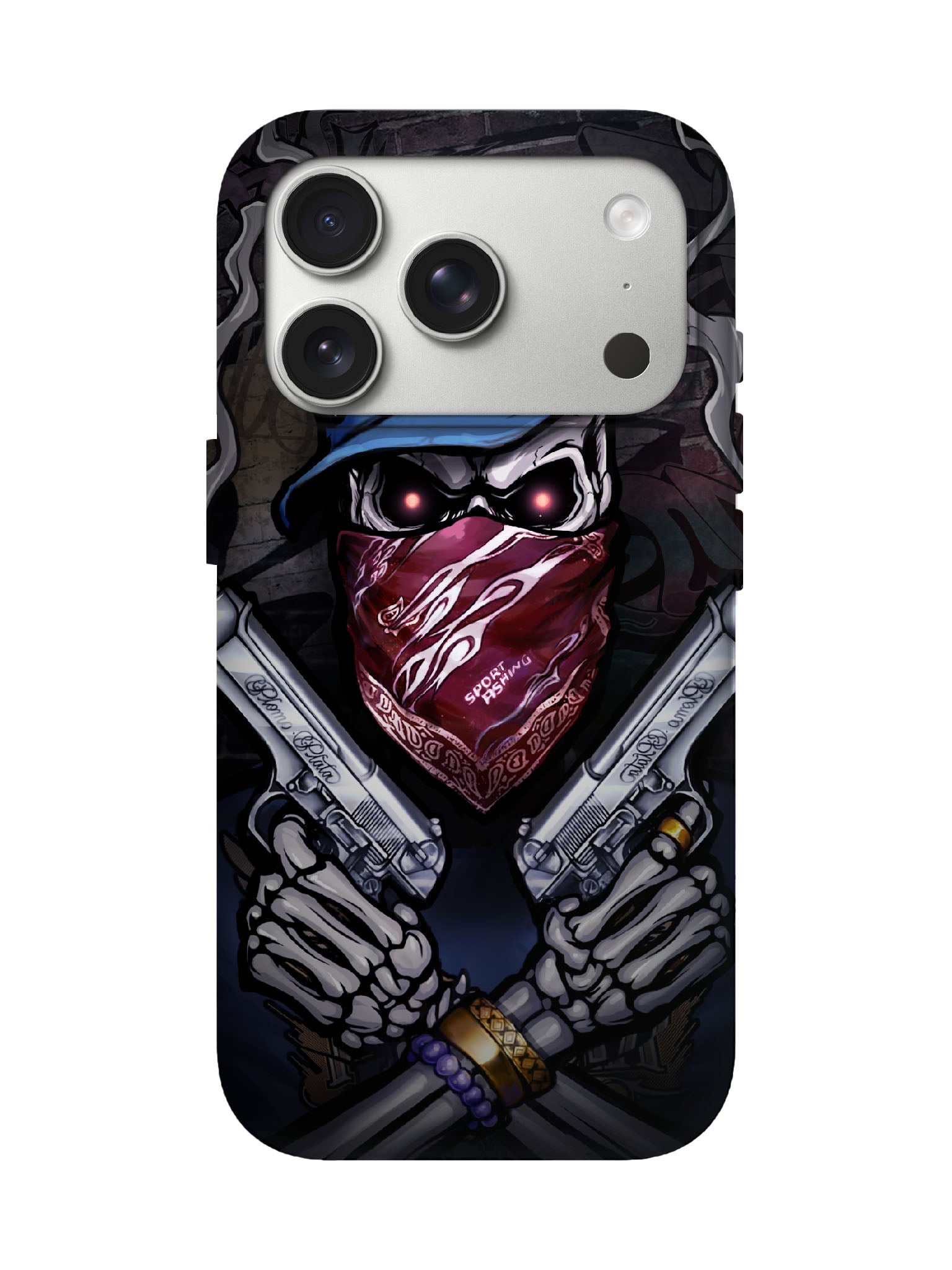 Skull with Bandana and Guns Edgy Hardcore Tough Phone Case