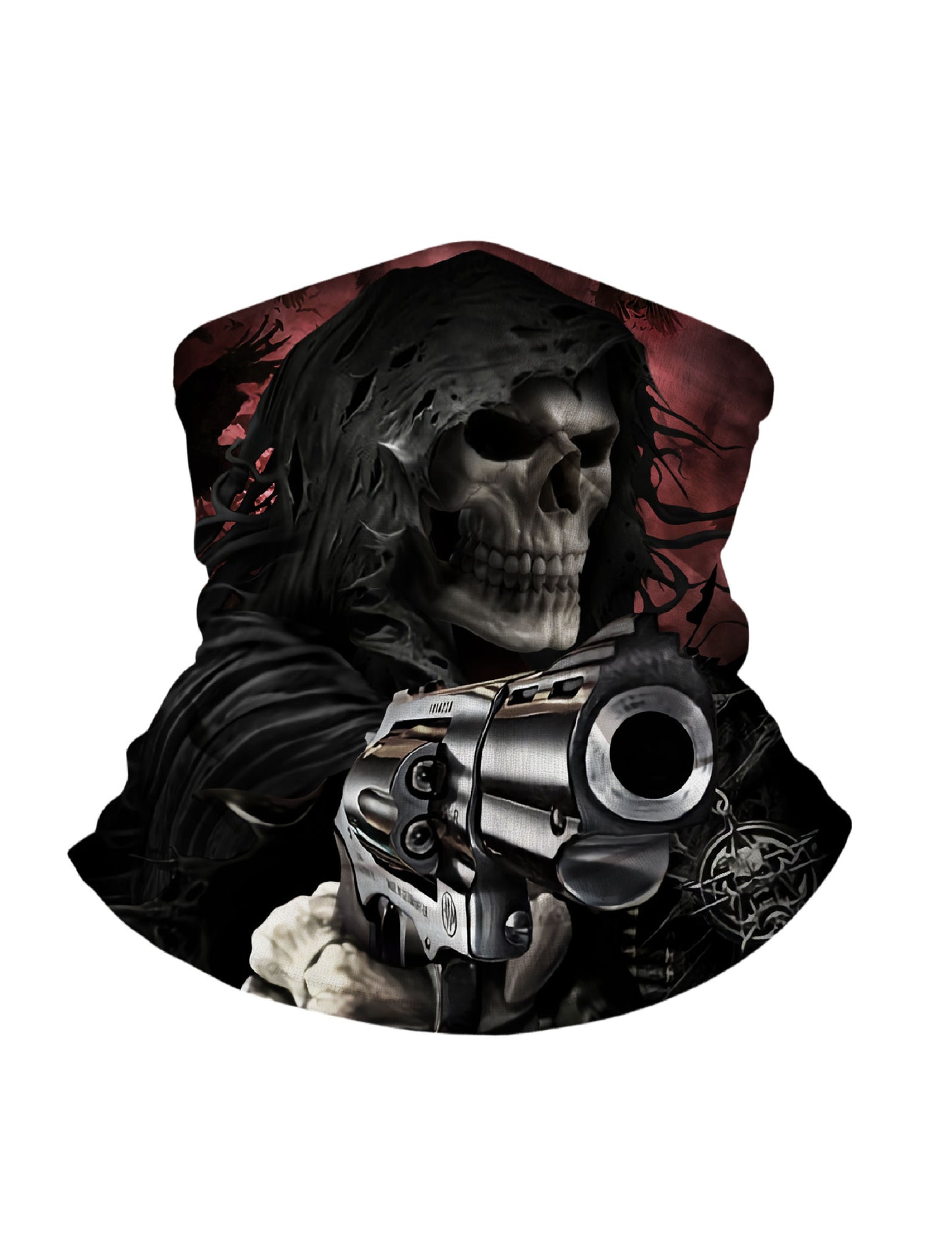 Balaclava with 3D all over print featuring graffiti skull and hooded reaper design, Streetwear aesthetic unisex tube face mask, breathable fabric windproof for outdoor activities