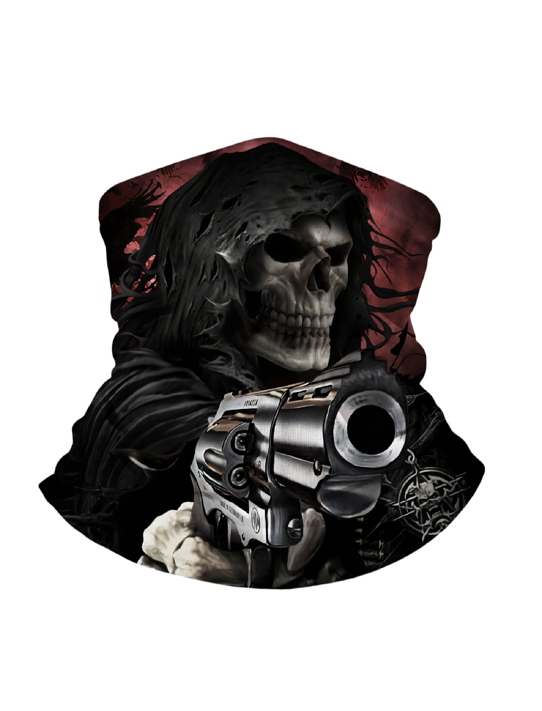 Balaclava with 3D all over print featuring graffiti skull and hooded reaper design, Streetwear aesthetic unisex tube face mask, breathable fabric windproof for outdoor activities