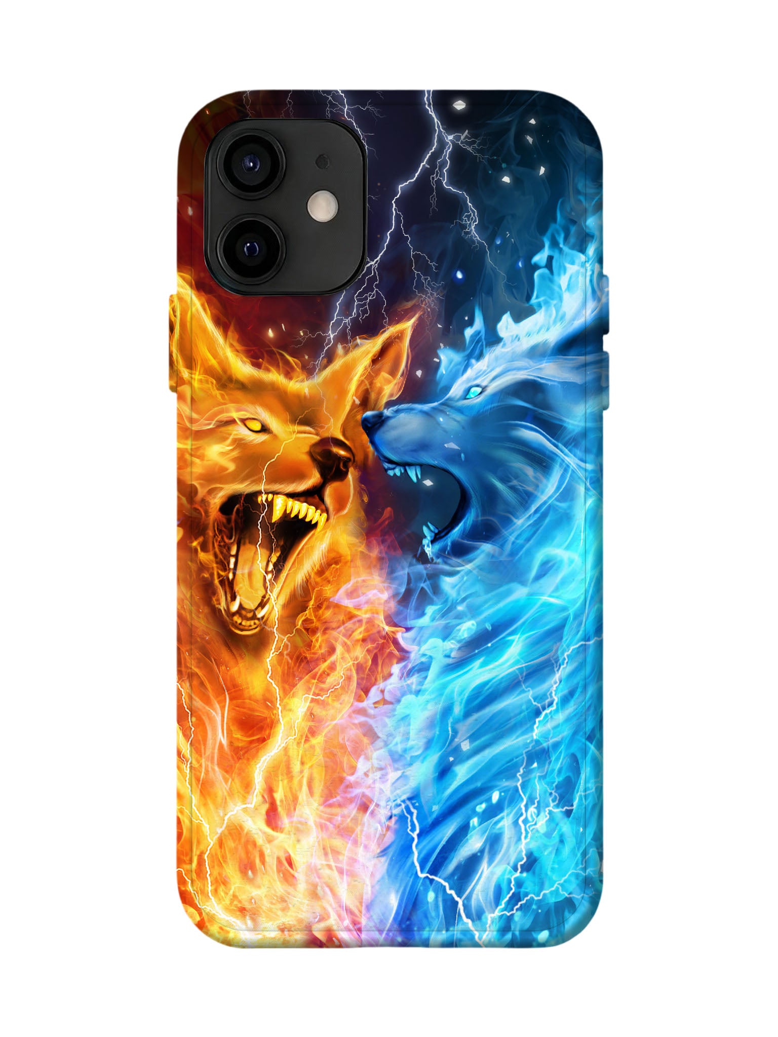 Fire and Ice Wolves Edgy Cyberpunk Tough Phone Case
