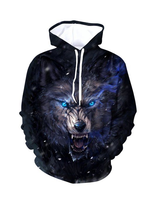 Fierce Galaxy Wolf 3D Print Hoodie | Oversized Night Graphic Pullover