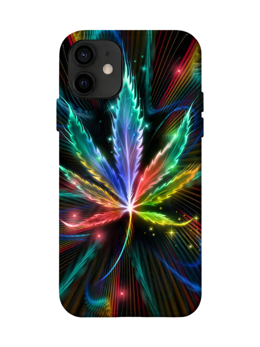 Neon Cannabis Leaf Edgy Cyberpunk Protective Phone Case