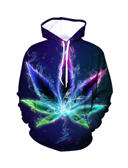 Neon Cannabis Leaf 3D All Over Print Hoodie Unisex Streetwear Cotton Blend