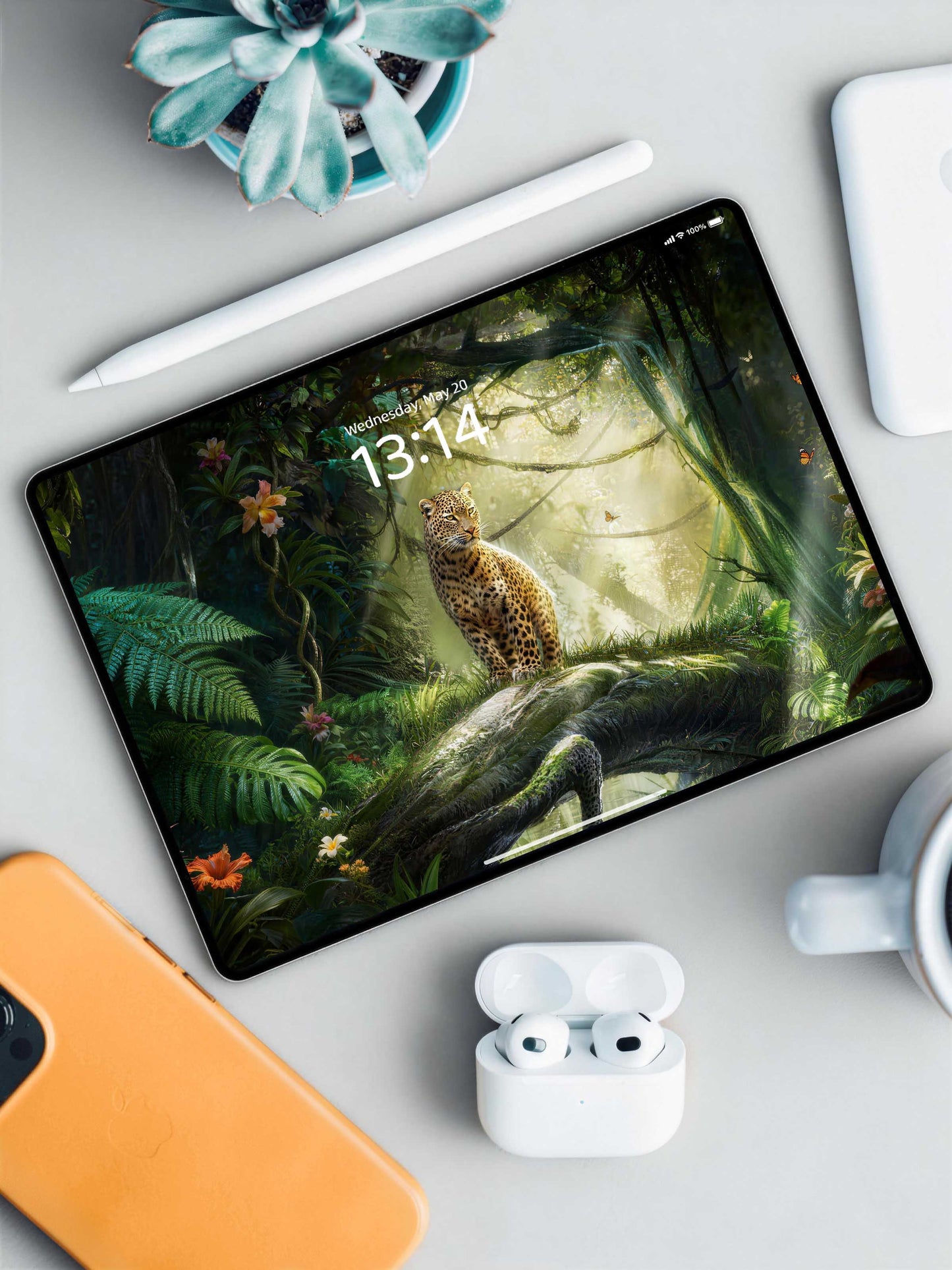 Rainforest Standing Leopard Digital Wallpaper