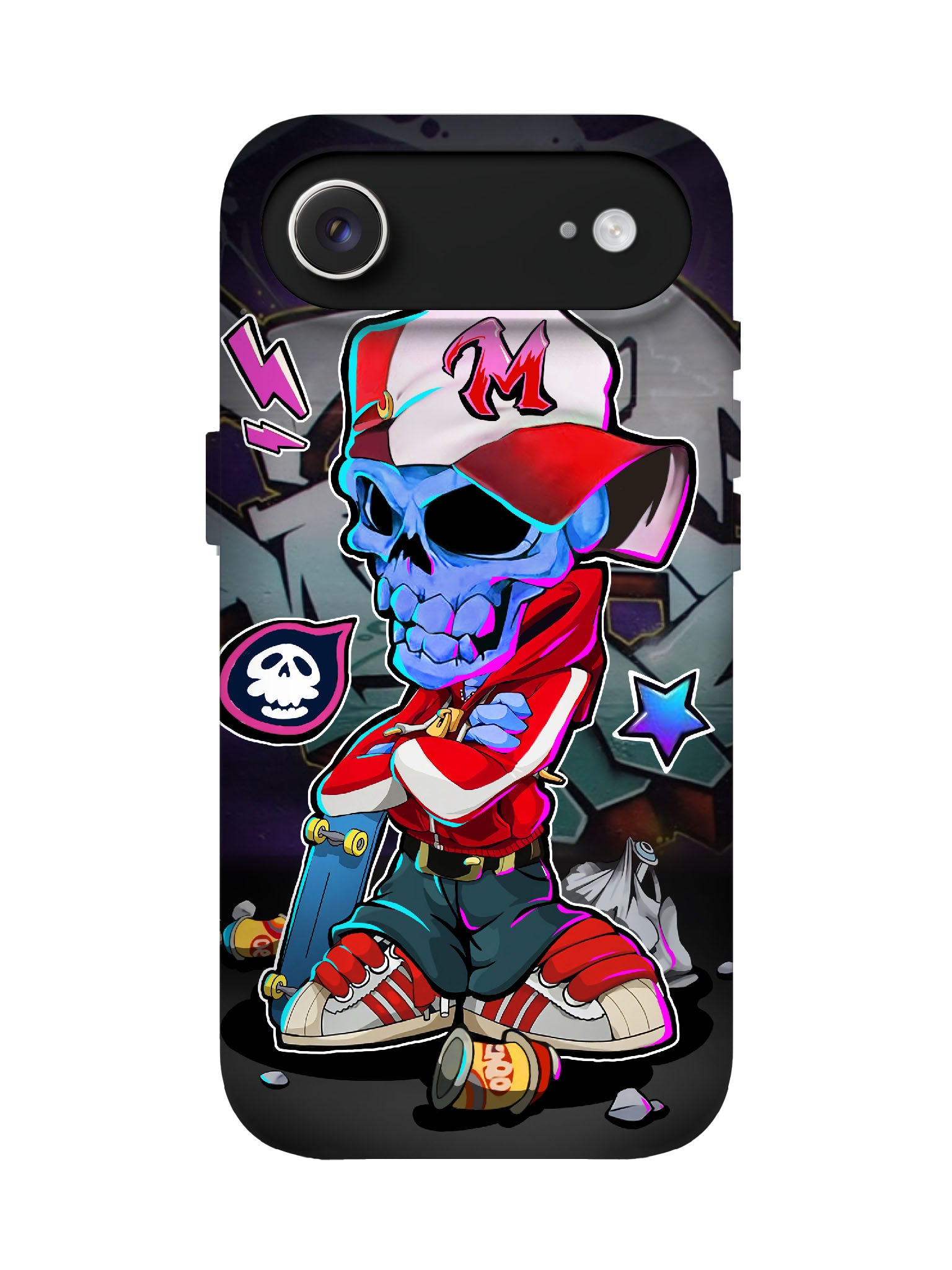 Skull with Cap and Skateboard Edgy Cyberpunk Tough Phone Case