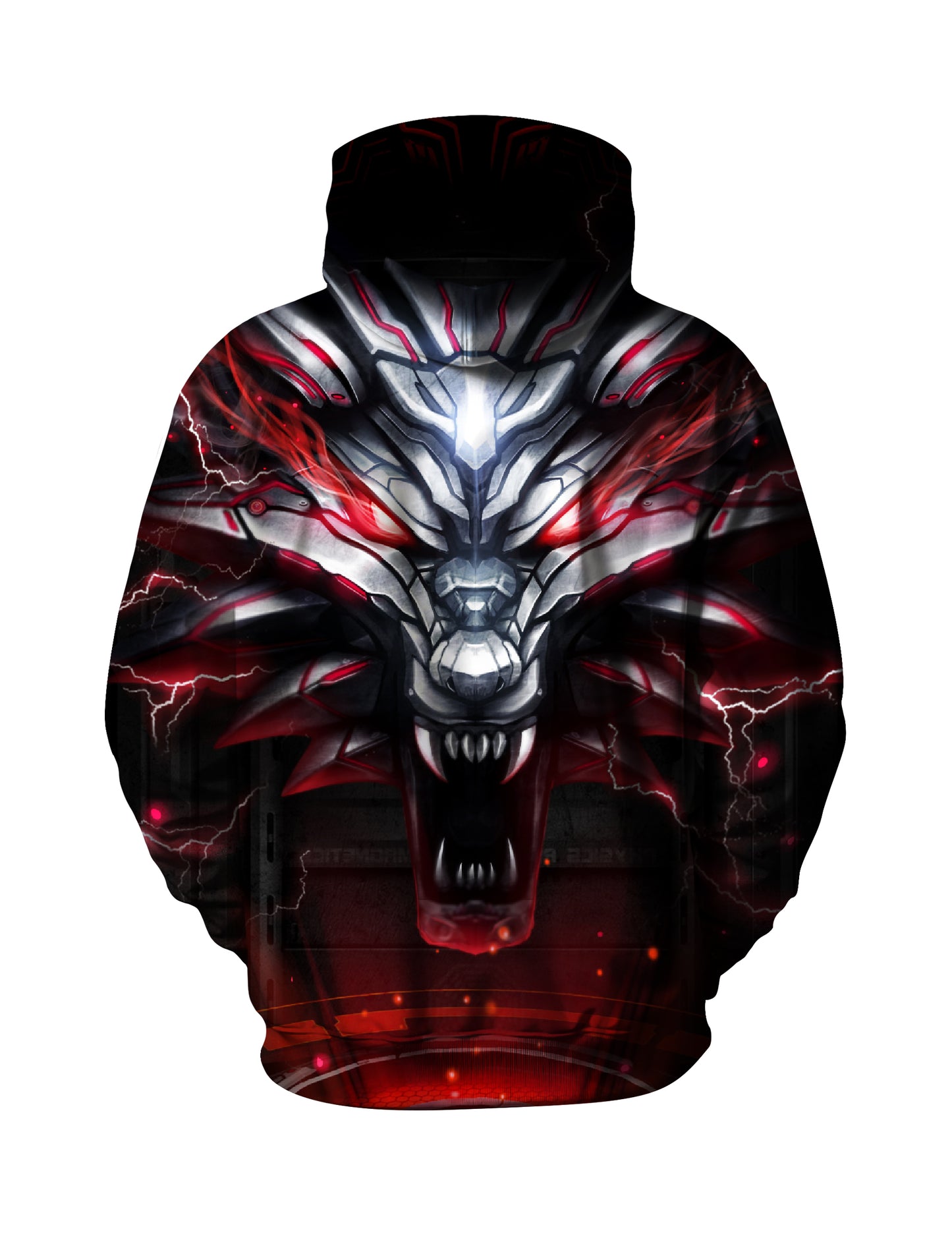 Men Women 3D All Over Print Dragon Hoodie with Red Lightning Cyberpunk Design