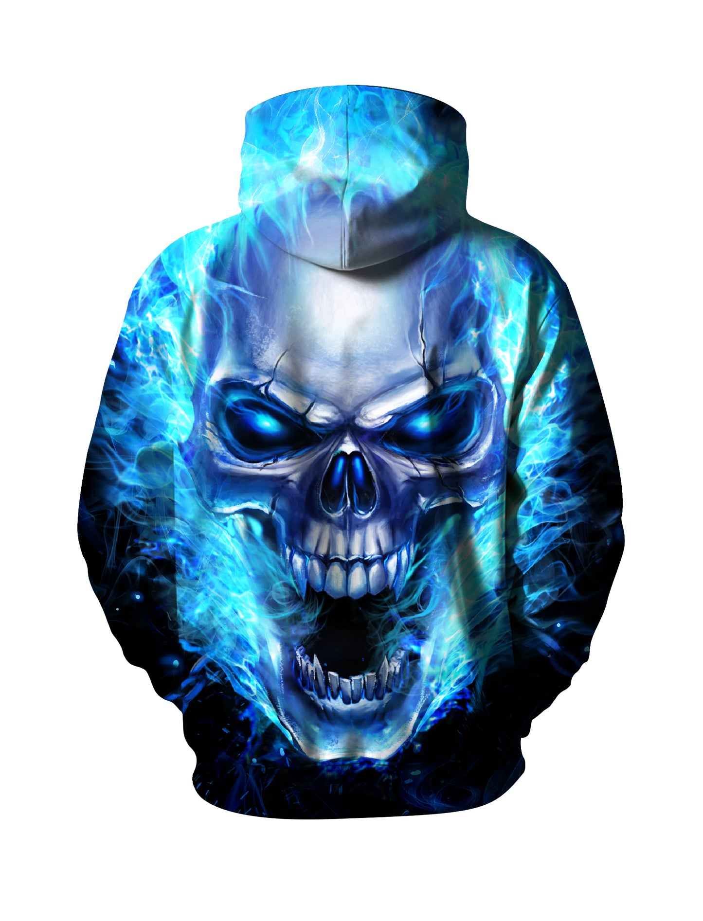 3D All Over Print Blue Fire Skull Hoodie for Men Women Streetwear Graphic Pullover