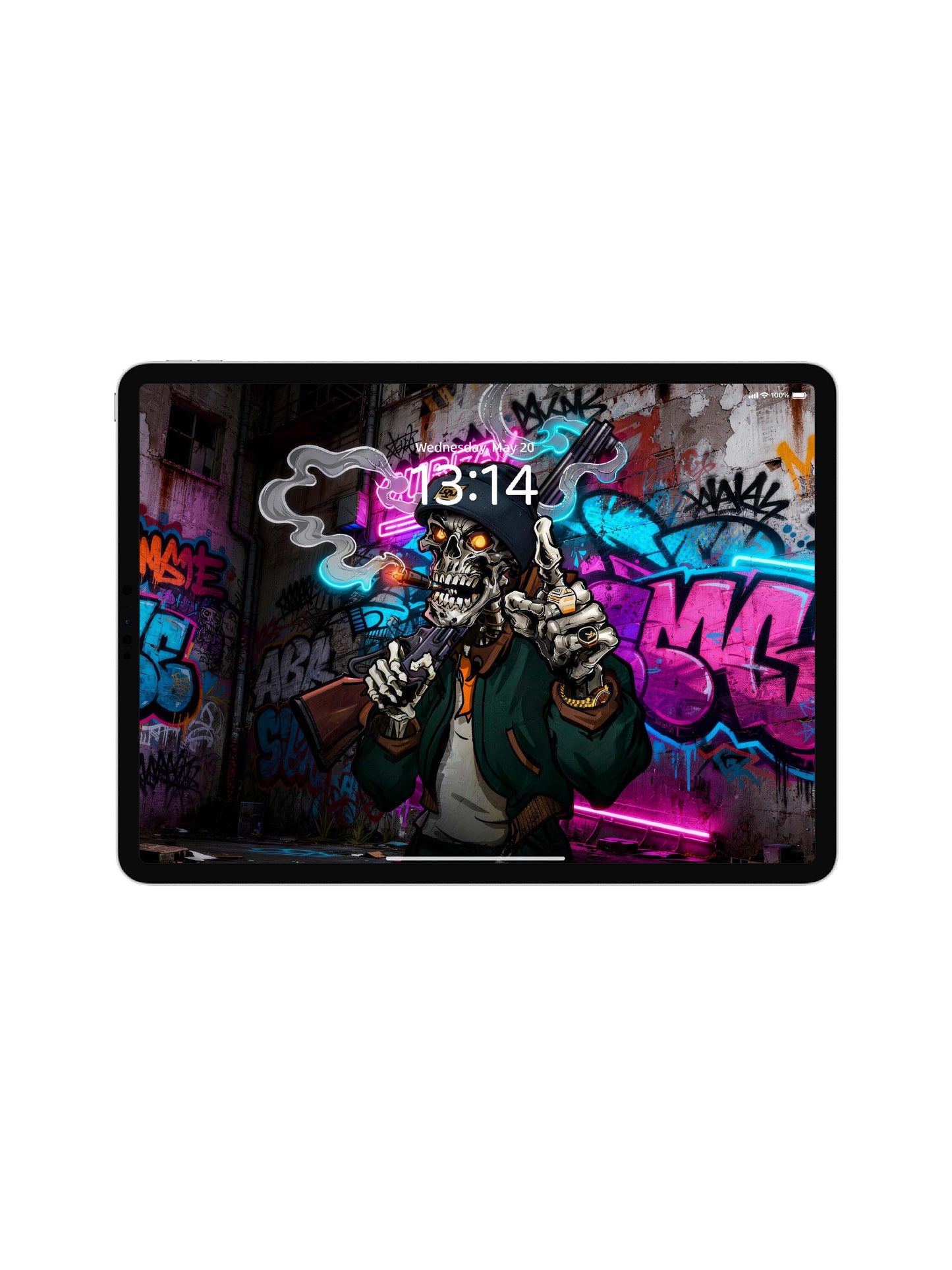 Neon Hip Hop Smoking Skull Digital Wallpaper