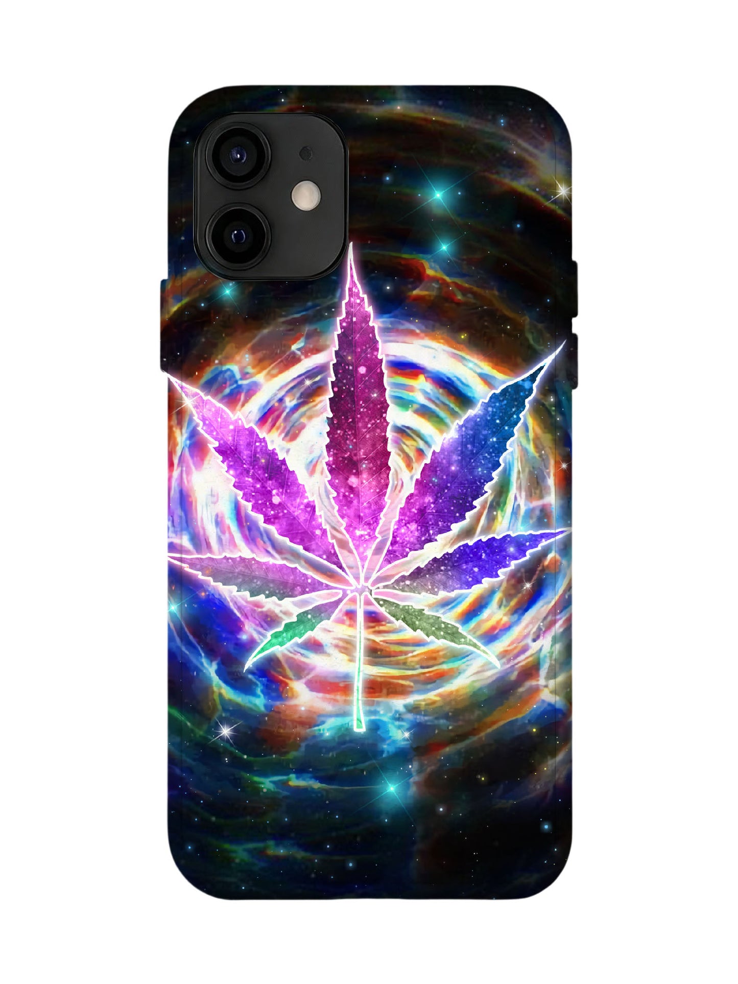 Neon Cannabis Leaf Cyberpunk Protective Phone Case