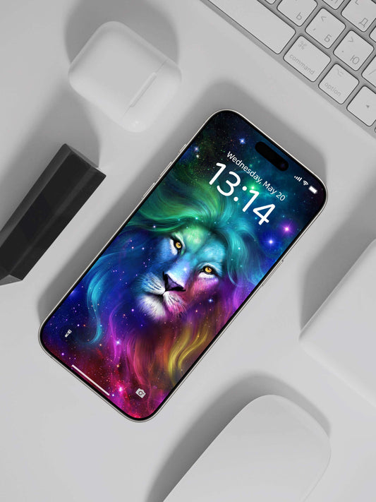 Rainbow Galaxy Lion Head Phone Wallpaper