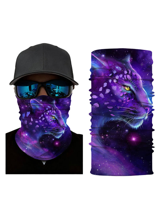 Neck Gaiter with 3D all over print galaxy nebula leopard design, Aesthetic style unisex tube face mask, soft stretchy breathable fabric for outdoor wear