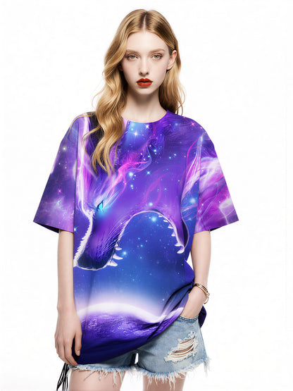 3D All Over Print Galaxy Dragon T-Shirt for Men Women, Cosmic Space Fantasy Style