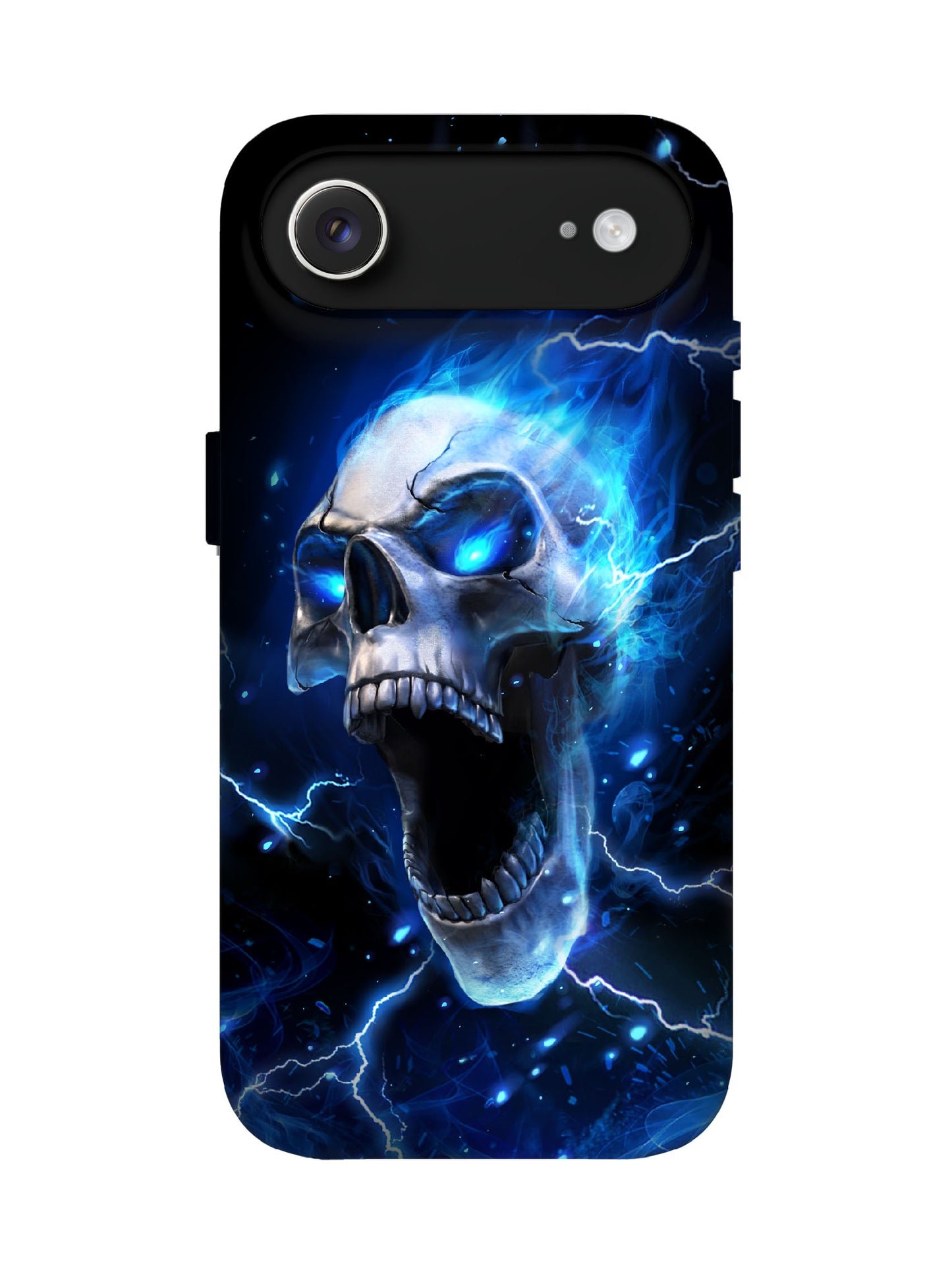 Edgy Cyberpunk Skull Flame Lightning Design Tough Phone Case
