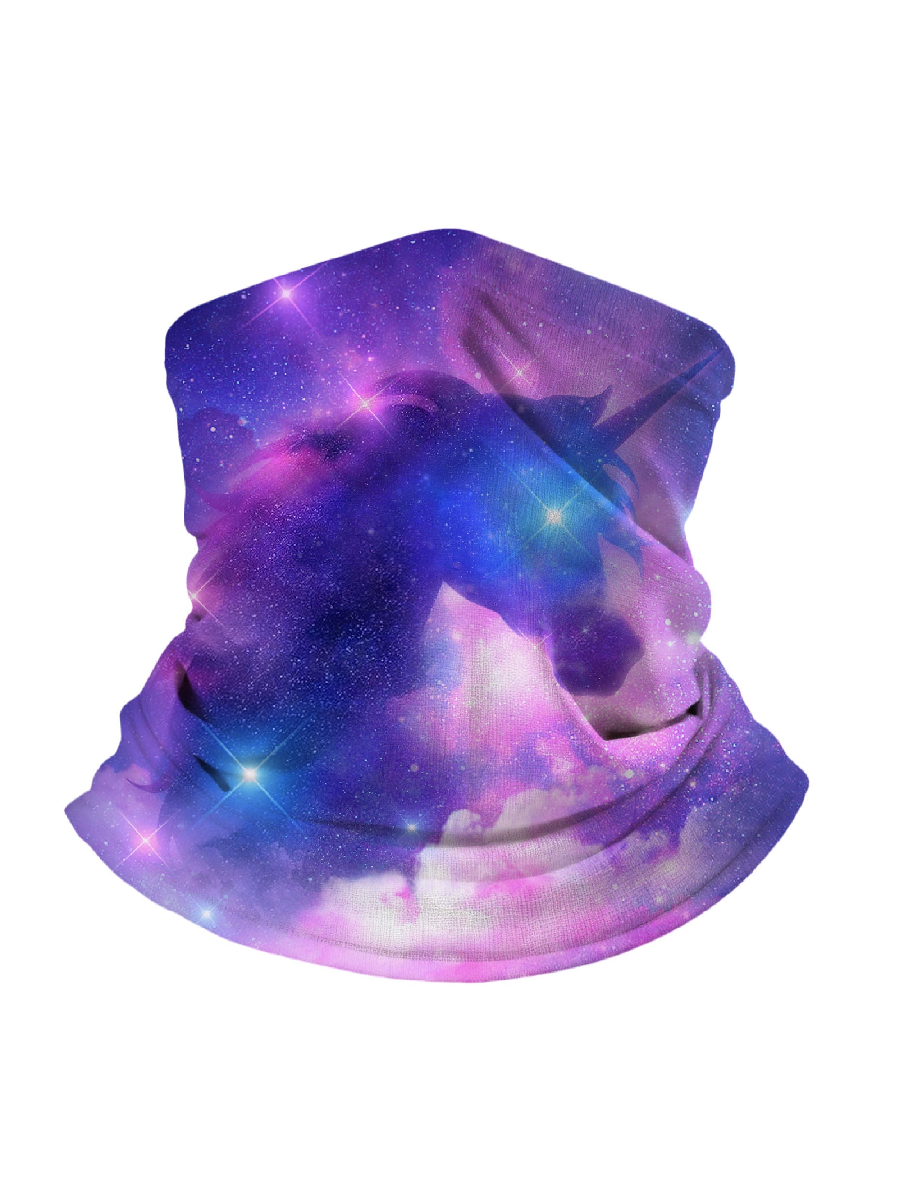 Neck Gaiter with 3D all over print galaxy nebula unicorn design, Aesthetic style, unisex, breathable fabric, soft stretchy, UV protection