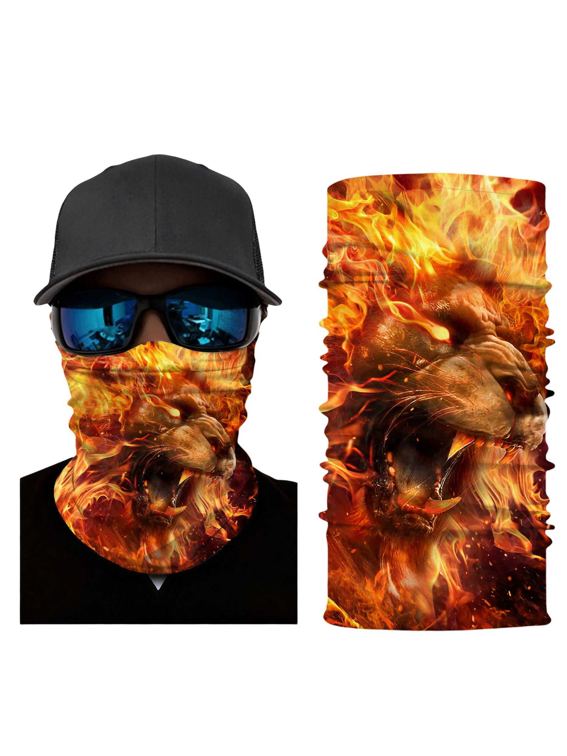 Unisex 3D Roaring Lion Flame Neck Gaiter – Streetwear Aesthetic, Breathable Windproof Fabric for Outdoor Activities