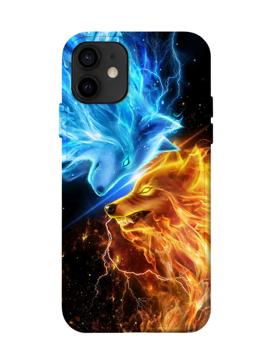 Dual Wolf Flame and Lightning Edgy Tough Phone Case