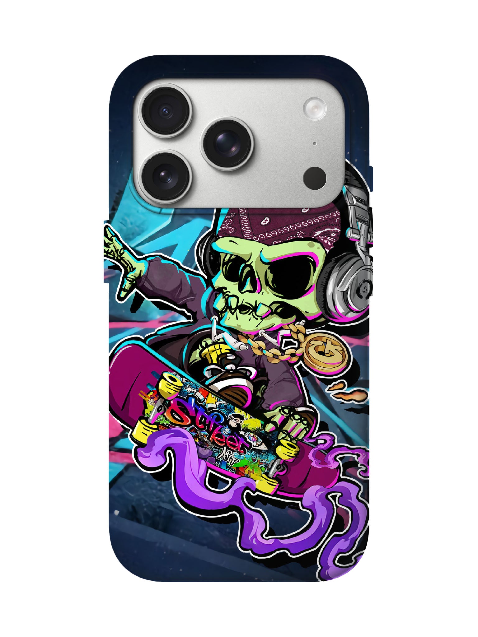 Skull with Headphones Edgy Cyberpunk Tough Phone Case