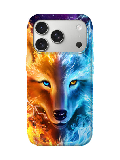 Flame and Lightning Wolf Face Edgy Cyberpunk Protective Phone Case