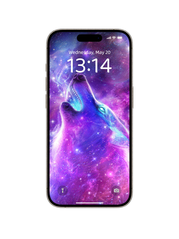 Howling Purple Nebula Wolf Digital Wallpaper