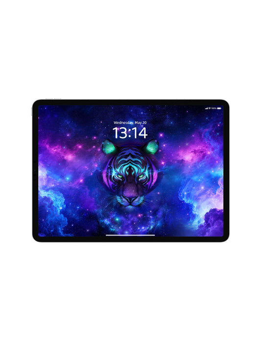 Neon Green Purple Galaxy Tiger Front Digital Wallpaper