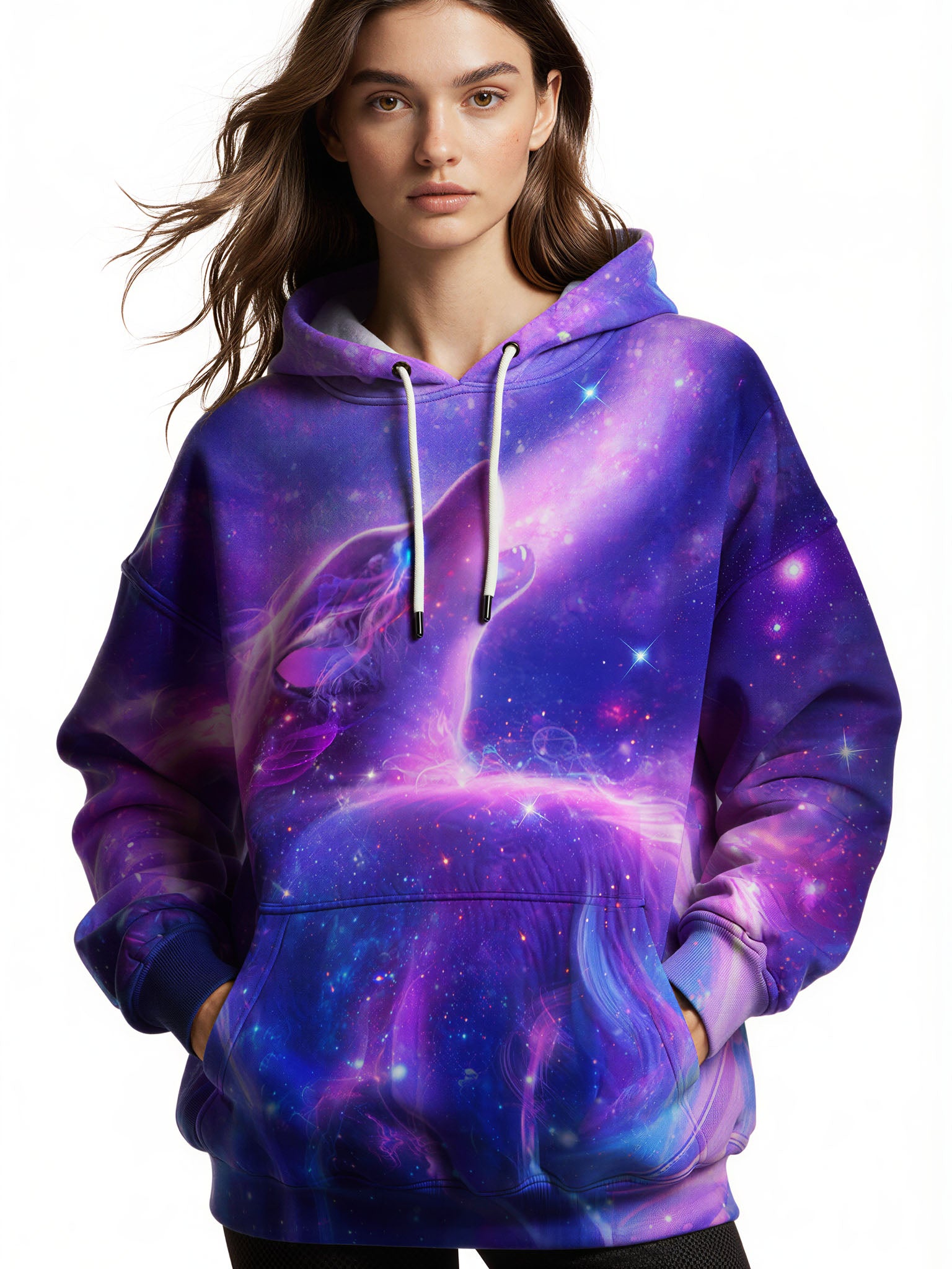 3D All Over Print Galaxy Wolf Hoodie for Men Women Cosmic Space Style Pullover