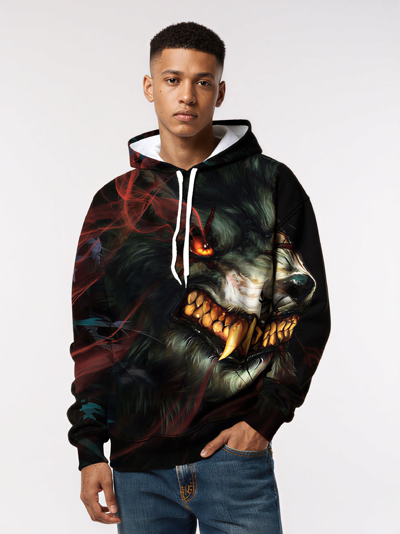 Fierce Wolf 3D All Over Print Hoodie Unisex Streetwear Cotton Blend Soft Comfortable